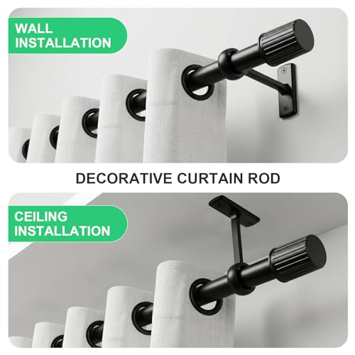 Taoberfuli Extra Long Black Curtain Rod 32-240 Inches Heavy Duty Adjustable Metal Drapery Pole with Finials