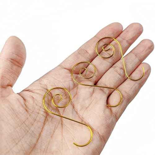 TIHOOD 200PCS 2inch Ornament Hooks, Christmas Ornament Hangers, Christmas Tree Hanger Baubles Ball Metal Hooks Xmas Decoration S Hooks (Gold)