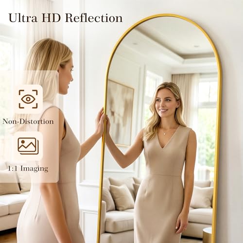 Full Length Arched Floor Mirror - 69x28 Inches, Gold Frame, Full Body Standing Mirror