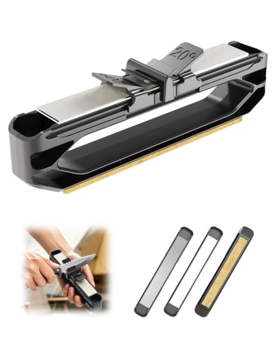 Handheld Knife Sharpener with Fixed 20° Angle Guide and Dual-Sided Stone