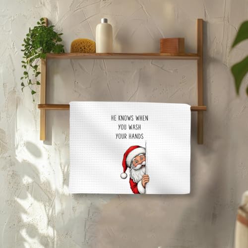 OINDADE Xmas 3 Christmas Santa Hand Towels Set of 2 - Festive Bathroom Decor