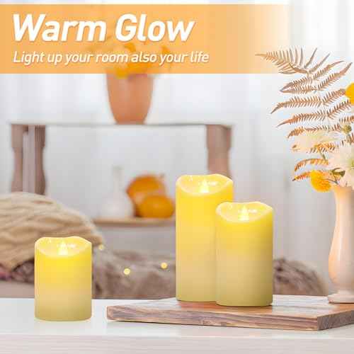 Battery Powered Flameless Candles, LED Flickering Pillar Candles, Electric Plastic Fake Candle with Remote Control and Timer for Halloween Christmas Wedding Fireplace Decor Set of 3
