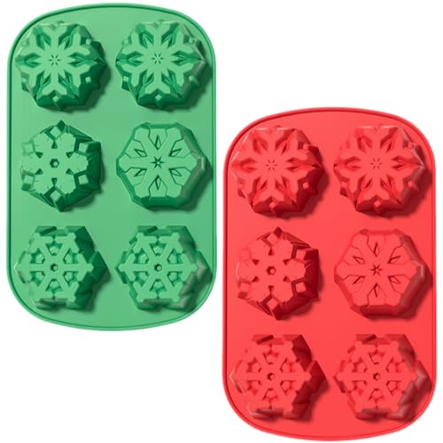 2-Pack Snowflake Silicone Molds for Chocolate, Pudding, Jelly, Muffins - Accfore Green & Red