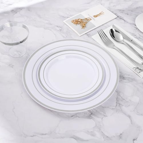 100PCS Silver Plastic Plates, Disposable Party Plates