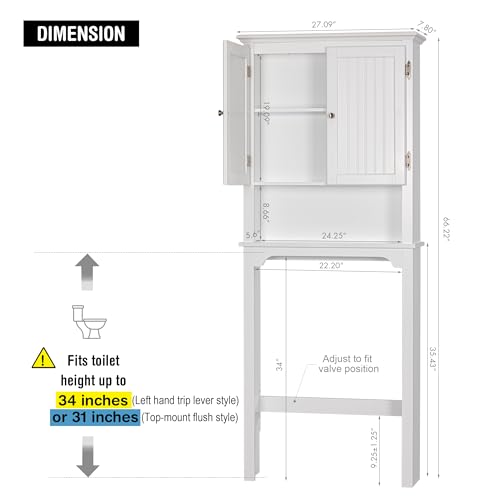 UTEX White Over-the-Toilet Storage Cabinet with Doors - Bathroom Organizer