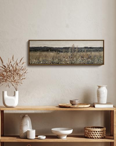 InSimSea Framed Floral Meadow Wall Art 12x36 Inches - Classical Landscape Canvas