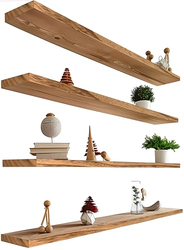 GXYAWPJ 48 Inch Rustic Light Wood Floating Wall Shelves Set of 4