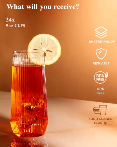 48-Pack Clear Disposable Plastic Cups & Champagne Flutes with Ripple Design