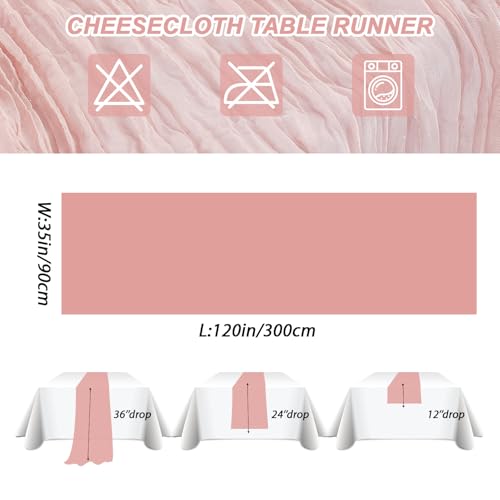 Dusty Pink 10FT Boho Shimmer Cheesecloth Table Runner for Weddings & Parties