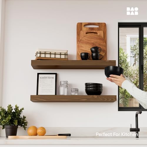 BAOBAB WORKSHOP Walnut 24 Inch Solid Wood Floating Shelves Wall Mount Set