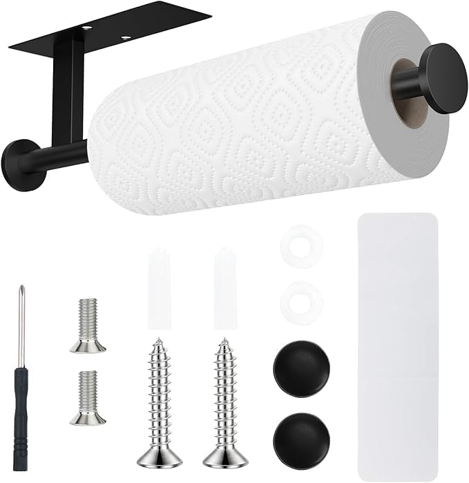 Skiennix Paper Towel Holder - No Drill Self-Adhesive Design, SUS304 Stainless Steel | Black Finish for Kitchen & Bathroom