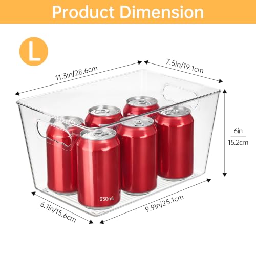8 Pack Large Clear Storage Bins with Handles - Pantry & Fridge Organizer