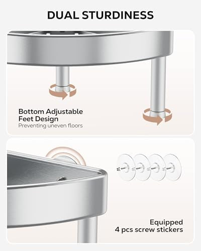 NiEfi 3-Tier Aluminum Corner Shower Caddy - Rustproof Silver, Adjustable Legs