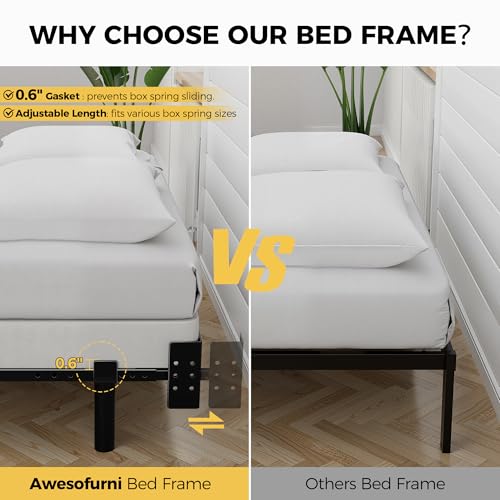 Awesofurni Queen Bed Frame with 9 Legs, 7 Inch Heavy Duty Metal Support, Black, Adjustable Length