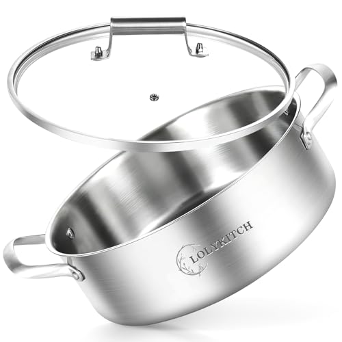 8-Quart Stainless Steel Sauté Pan with Lid - Tri-Ply Heavy Duty 13 Inch