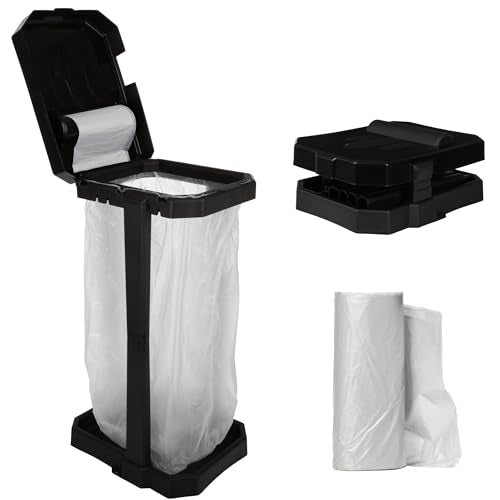 Wakeman Heavy Duty Black Trash Bag Portable Holder Stand with 7 Bags