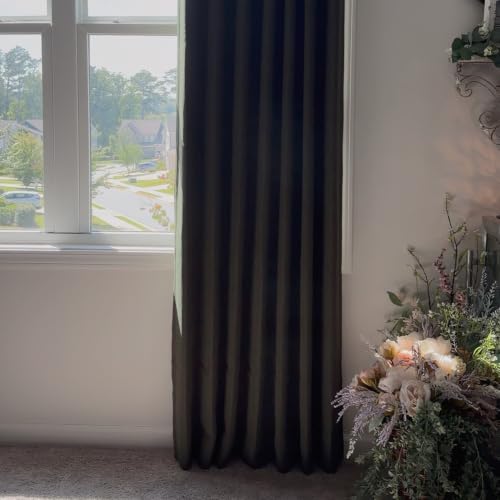NICETOWN Vintage Olive Dark Green Pinch Pleated Linen Curtains - 40"W x 90"L, Pack of 2