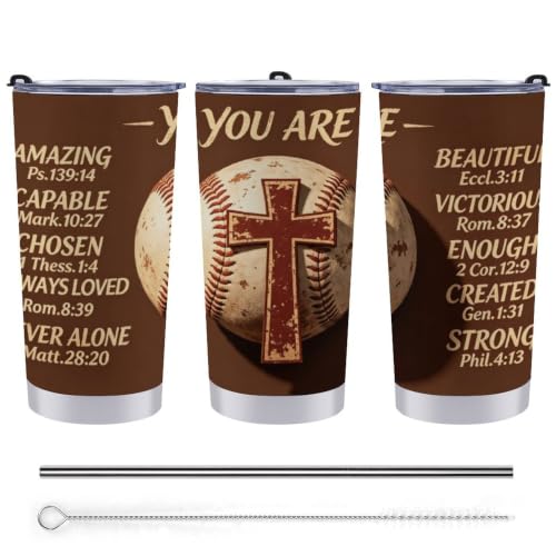 LJJ Christian Tumbler 20 oz, Baseball Travel Mug, Gifts