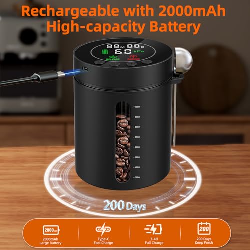 ZDXBO Automatic Vacuum Coffee Canister 1.3L Black with LED Display