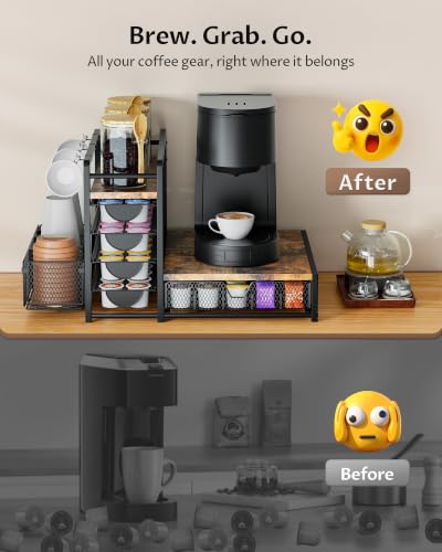 VA1KENE Coffee Station Organizer with 90 K-Cup Capacity - Multi-Tier Coffee Bar Storage