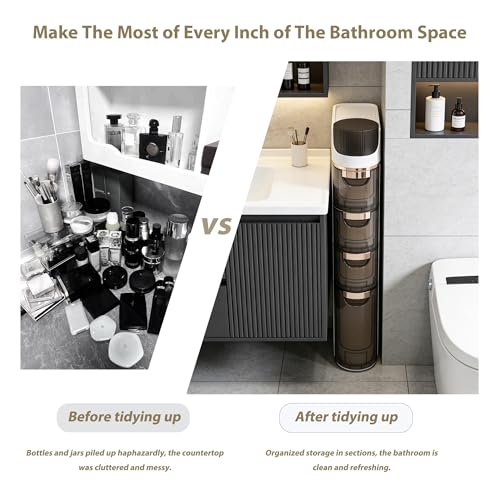 Slim 4-Tier Bathroom Storage Cabinet - Movable Narrow White Organizer