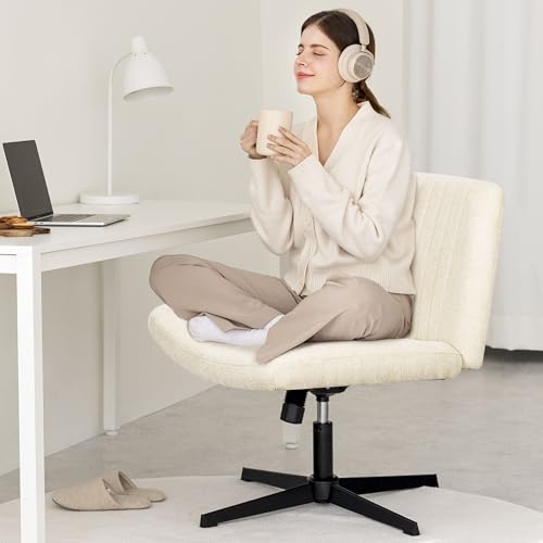 Orange Factory Criss Cross Chair - Wide Fabric Vanity Seat, Beige No Wheel
