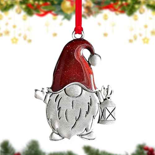 Metal Gnome Christmas Tree Ornaments 2025 - Pewter Plated Vintage Style Holiday Ornament with Hanging Cord