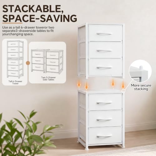 Stackable 3-Tier Closet Storage Drawers - Narrow Fabric Dresser with Wooden Top & Metal Frame, 2-Pack
