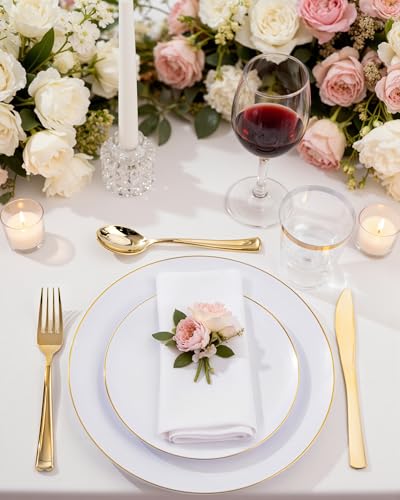 10.25-Inch White and Gold Disposable Plastic Plates - Pack of 100