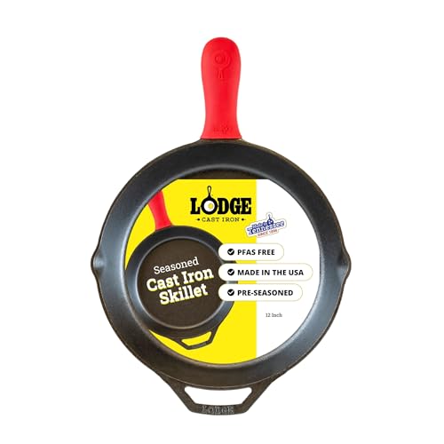 Lodge 12-Inch Pre-Seasoned Cast Iron Skillet with Silicone Handle Cover