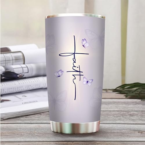 Purple 20oz Christian Tumbler - Faith Gifts for Women Mothers Day Stainless Steel