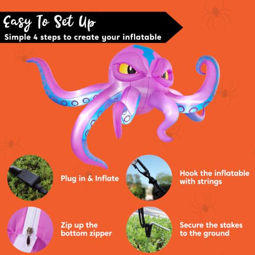 JOYIN 10FT Blue Tentacled Halloween Inflatable Rooftop Octopus with LED Lights