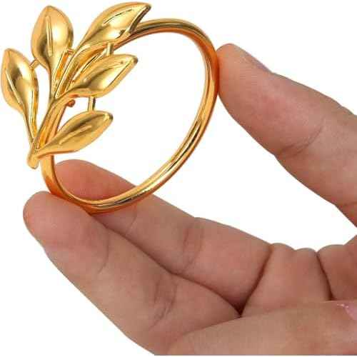 KPOSIYA Set of 6 Leaf Napkin Rings Metal Gold Napkin Holder Table Napkin Rings for Thanksgiving Day Christmas Dinning Table Parties Everyday (Ye Zi-Gold 6)