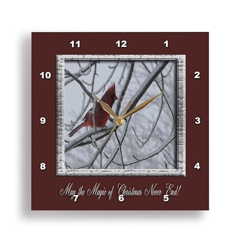 Winter Cardinal 15x15 Wall Clock - 3dRose May Magic of Christmas Never End