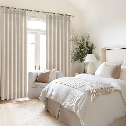 PleatedDrapes 96 Inch Curtains 2 Panel Set, Modern Linen Pleat Back