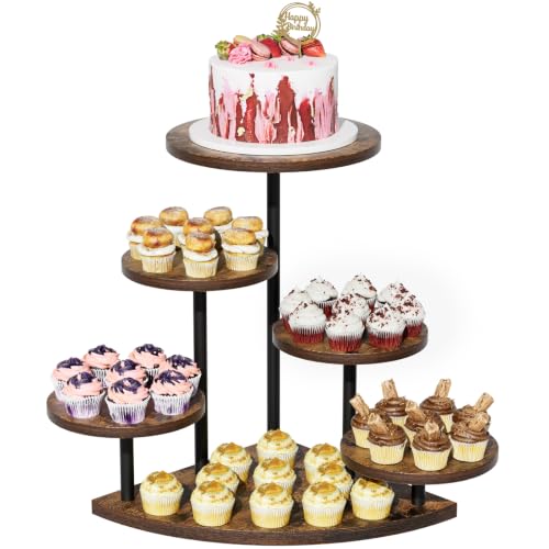 EVAWOO 6-Tier Corner Cake Stand for Cupcakes & Desserts, Rustic Wood & Iron Display