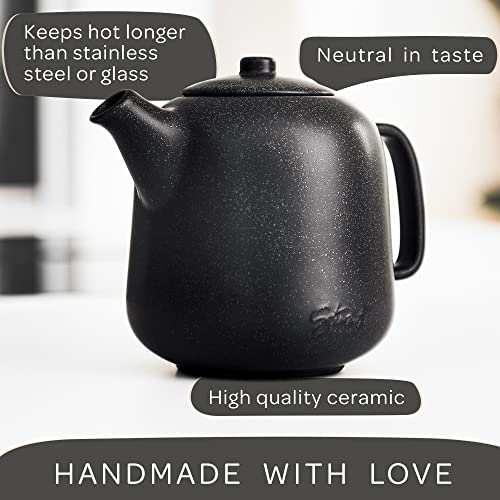 Ceramic Teapot 44 oz with Infuser - Black Premium Design, Removable Strainer