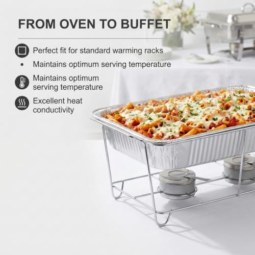 Full Size Deep Steam Aluminum Foil Pan with Lids - 21x13x3 Inches, 10 Pack