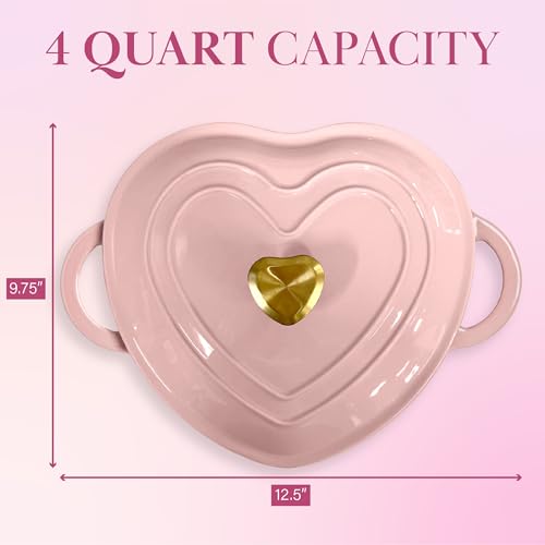 Paris Hilton Pink Heart-Shaped 4-Quart Enameled Cast Iron Dutch Oven with Lid