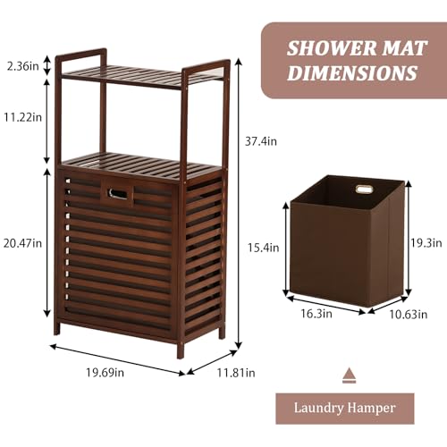 Brown 2-Tier Tilt-Out Bamboo Laundry Hamper with Storage Shelf - Foldable