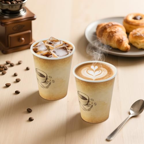 Disposable Paper Coffee Cups 12oz Retro Design 300 Pack - Clawsoff