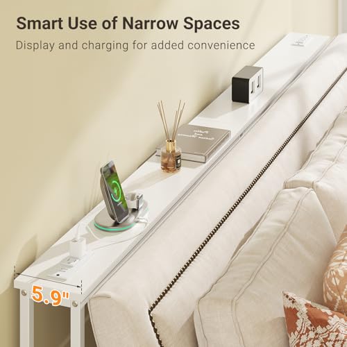 ELYKEN White Narrow Console Table with Outlets - 78.8" Sofa Behind Couch, 29.5"H