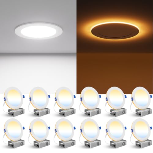 White 6-Inch 12-Pack LED Recessed Ceiling Lights with Night Light & 5 Color Temps