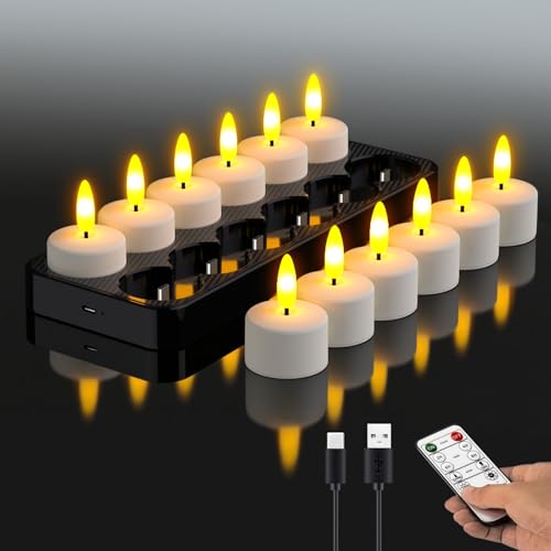 Rechargeable LED Tea Lights with Remote Control & USB Charging Base - 60H runtime