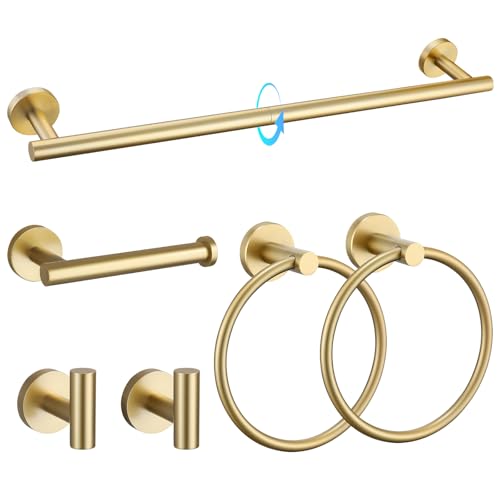 Brushed Gold Bathroom Hardware Set - 6-Piece Wall-Mounted Towel Rack & Accessories
