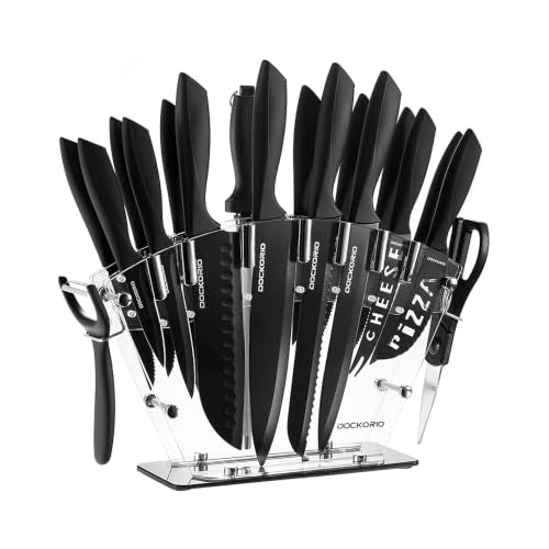 Dockorio Black 19-Piece Kitchen Knife Set with Block - High Carbon Stainless Steel