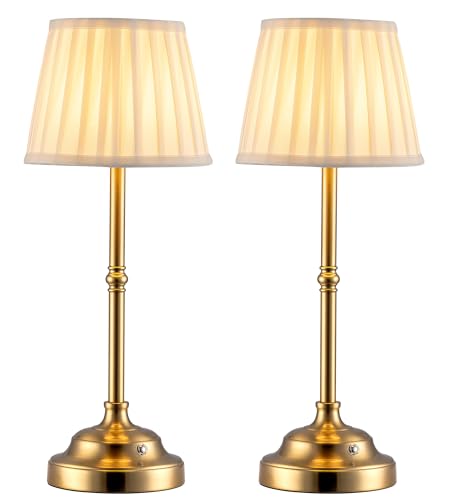 KDG Gold & Beige Cordless LED Table Lamps Set of 2, Rechargeable Touch-Control Desk Lights