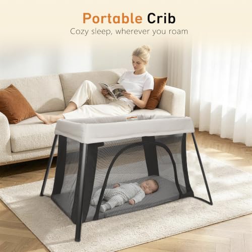 Travel Bassinet & Playard - Foldable Portable Baby Crib for 0-24 Months