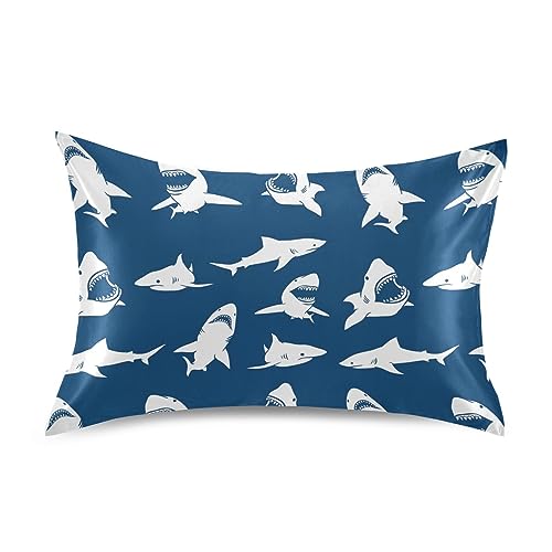 White Sharks Silhouettes Pillow Covers Silk Pillowcase for Hair and Skin Soft Smooth Breathable Cooling Satin Pillowcase Standard Size Pillow Case for Sleeping Women Boys Girls Room (20x30 Inch)