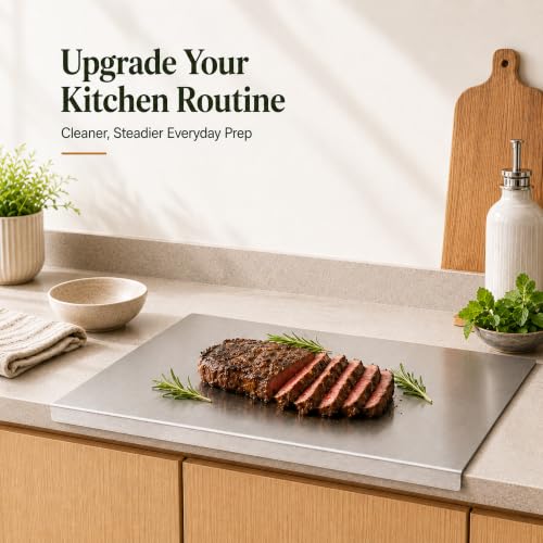 XTBSE 19.7 x 15.7 Inch Stainless Steel Cutting Board with Lip, Dishwasher Safe